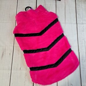 Berkshire Pet Hot Pink Black V Striped Faux Fur Dog Coat Size Large